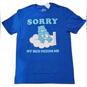 Care Bears Royal Blue 'Sorry My Bed Needs Me' Men's Medium Graphic Tee, New